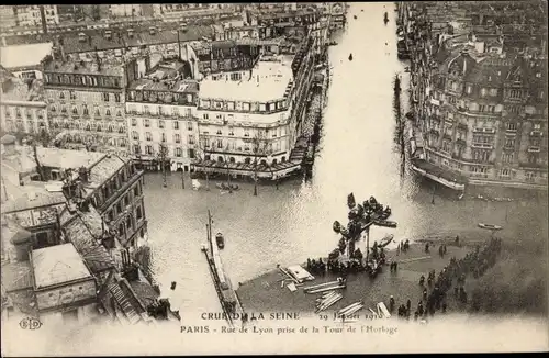 Ak Paris XII, Rue de Lyon, prise de la Tour de l'Horloge, Crue de la Seine 1910