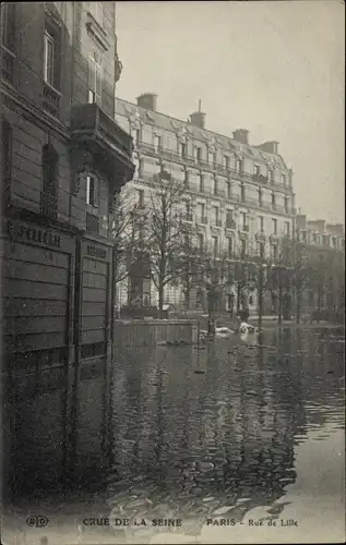 Ak Paris VII, Rue de Lille, Crue de la Seine 1910