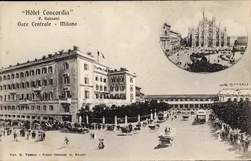 Ak Milano Mailand Lombardia, Hotel Concordia, Gare Centrale, Dom