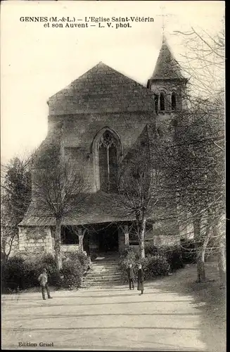 Ak Gennes Maine et Loire, L'Eglise Saint Veterin et son Auvent