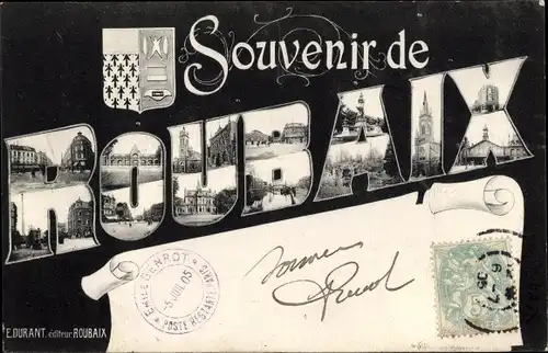 Buchstaben Wappen Ak Roubaix Nord, Souvenir