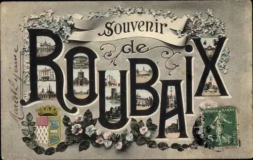 Buchstaben Wappen Ak Roubaix Nord, Souvenir