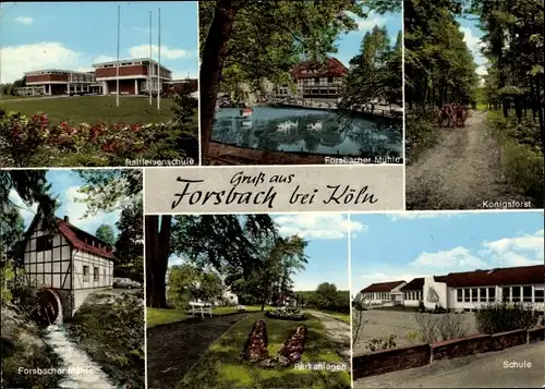 Ak Forsbach Rösrath Nordrhein Westfalen, Raiffeisenoschule, Forsbacher Mühle, Parkanlagen