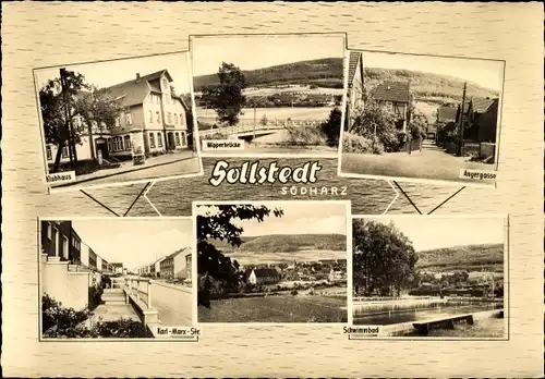 Ak Sollstedt in Thüringen, Klubhaus, Wipperbrücke, Angergasse, Karl Marx Straße, Schwimmbad
