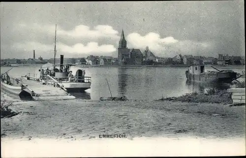 Ak Emmerich am Niederrhein, Blick auf den Ort, Dampfer an der Anlegestelle