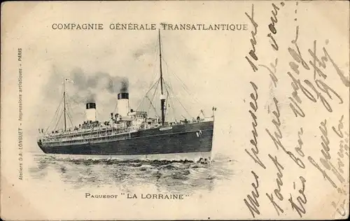 Ak Paquebot La Lorraine, Passagierschiff, French Line