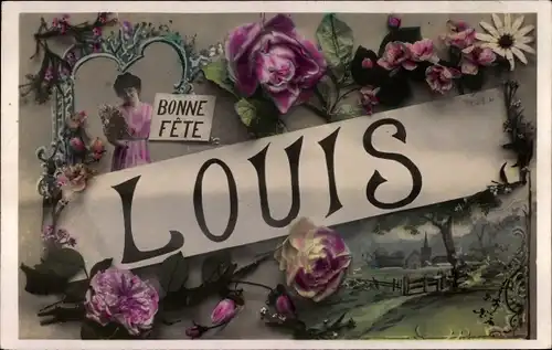 Buchstaben Ak Louis, Bonne Fete, Blumen