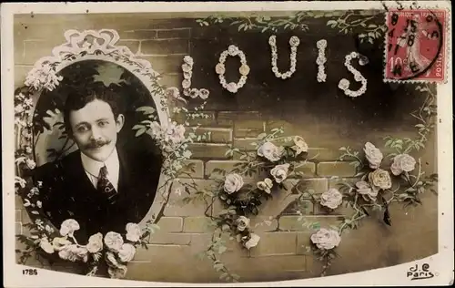 Buchstaben Ak Louis, Männerportrait, Rosen