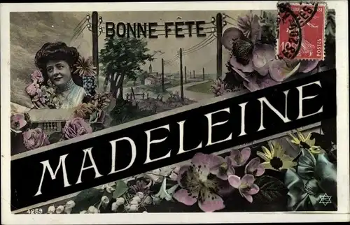Buchstaben Ak Madeleine, Bonne Fete, Blumen