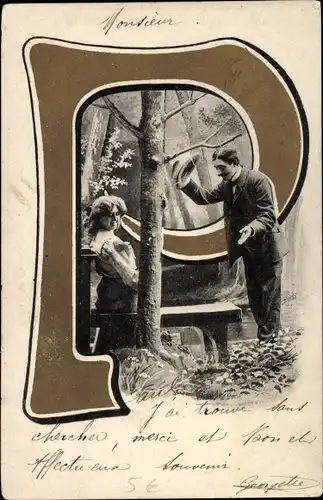 Buchstaben Ak P, Liebespaar im Wald