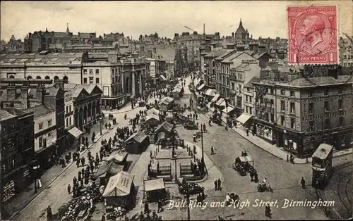 Ak Birmingham West Midlands England, Bull Ring and High Street