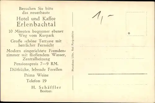 Ak Bad Mergentheim in Tauberfranken, Hotel und Kaffee Erlenbachtal