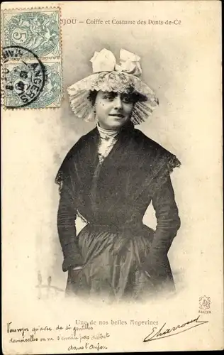 Ak Anjou Maine et Loire, Coiffe et Costume des Ponts de Ce