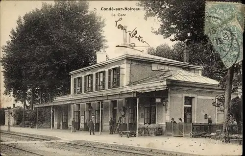 Ak Condé sur Noireau Calvados, La Gare