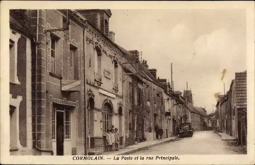 Ak Cormolain Calvados, La Poste et la rue Principale