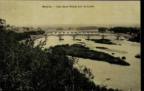 Ak Nevers Nièvre, Les deux Ponts sur la Loire