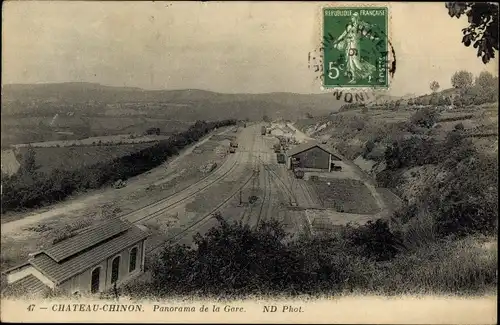 Ak Chateau Chinon Nièvre, Panorama de la Gare