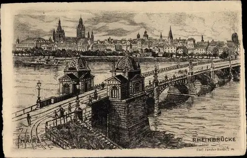 Künstler Ak Jander, Carl, Mainz am Rhein, Rheinbrücke