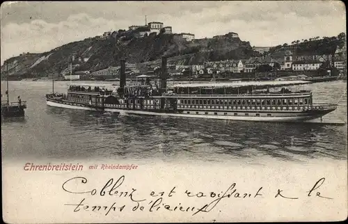 Ak Ehrenbreitstein Koblenz am Rhein, Rheindampfer, Burg