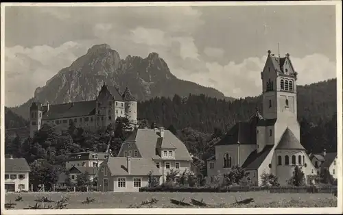 Foto Ak Kempten im Allgäu Schwaben, Teilansicht, Kirche, Gebirgspartie