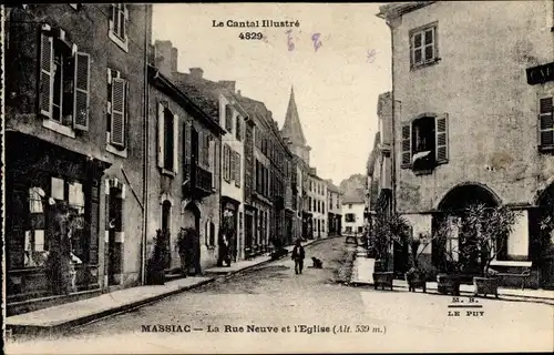 Ak Massiac Cantal, La Rue Neuve et l'Eglise