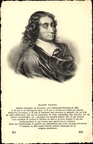 Künstler Ak Blaise Pascal, Französischer Mathematiker und Physiker