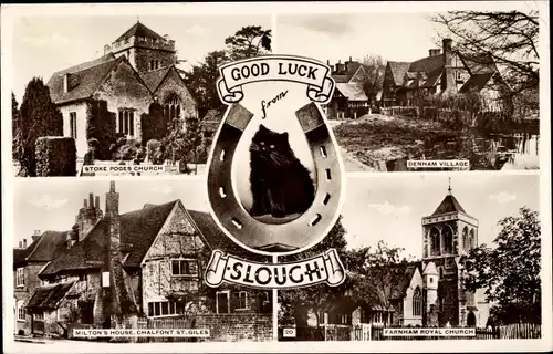 Ak Slough South East England, Stoke Poges Church, Miltons House, Denham Villagem, Farnham Church