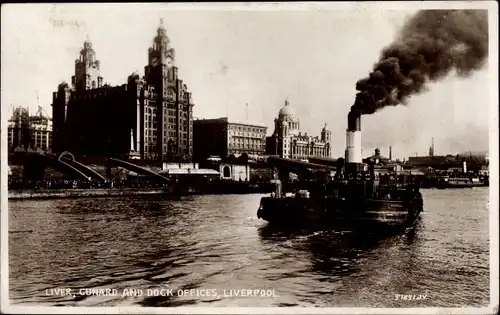 Ak Liverpool North West England, Liver, Cunard and Dock Offices, Stadt