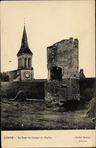 Ak Luigné Maine et Loire, La Tour de Luigne et l'Eglise