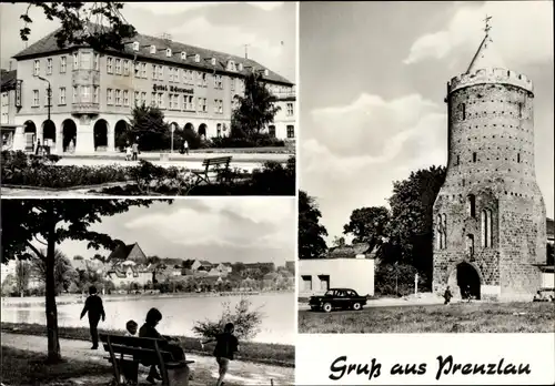 Ak Prenzlau in der Uckermark, Turm, Partie am Ufer