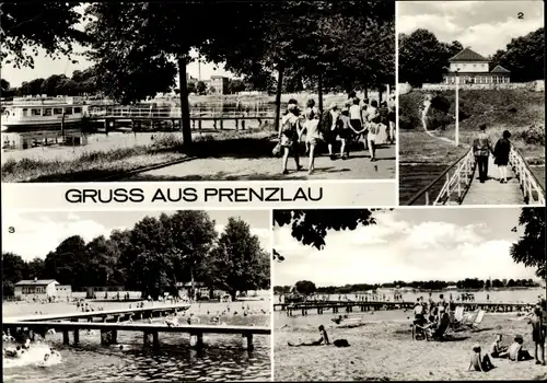 Ak Prenzlau in der Uckermark, Uferpromenade am Uckersee, Badeanstalt, HO-Gaststätte