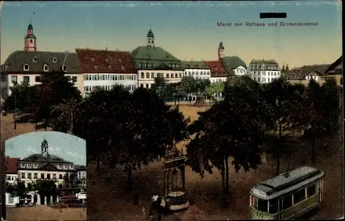 Ak Hanau am Main, Markt, Rathaus, Grimmdenkmal, Straßenbahn 317