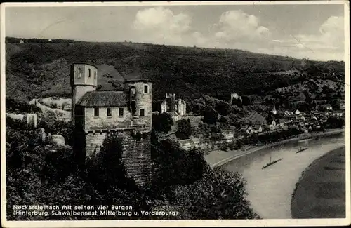Ak Neckarsteinach in Hessen, Hinterburg, Schwalbennest, Mittelburg, Vorderburg