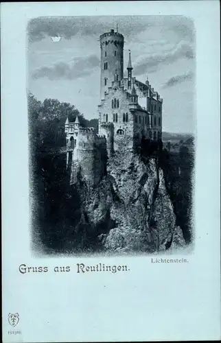 Mondschein Ak Honau Lichtenstein in Württemberg, Schloss Lichtenstein