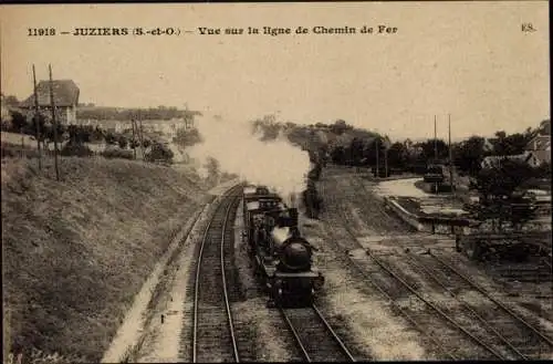 Ak Juziers Yvelines, Vue sur la ligne du Chemin de Fer