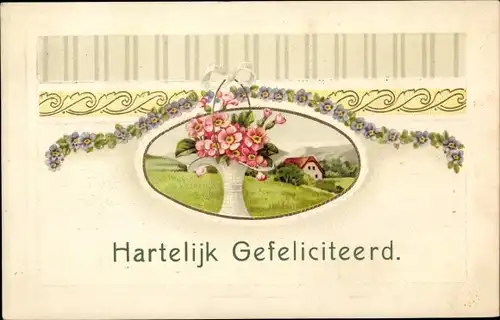 Ak Glückwunsch, Hartelijk Gefeliciteerd, Blumenkorb