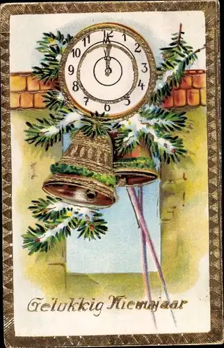 Präge Ak Glückwunsch Neujahr, Uhr, Glocken