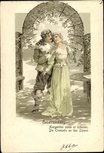 Präge Ak Trompeter von Säckingen, Überraschung, Margareten muss er schauen