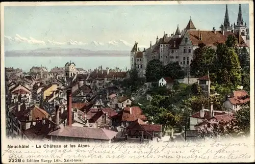 Ak Neuchâtel Kanton Neuenburg, Le Chateau et les Alpes