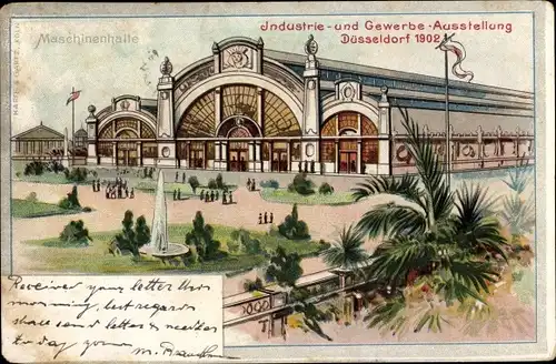 Litho Düsseldorf am Rhein, Industrie und Gewerbeausstellung 1902, Maschinenhalle
