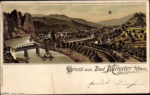 Mondschein Litho Bad Münster am Stein Ebernburg, Totalansicht