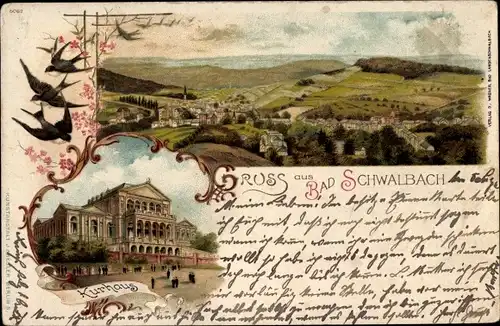 Litho Bad Schwalbach im Taunus, Kurhaus, Totalansicht mit Umgebung