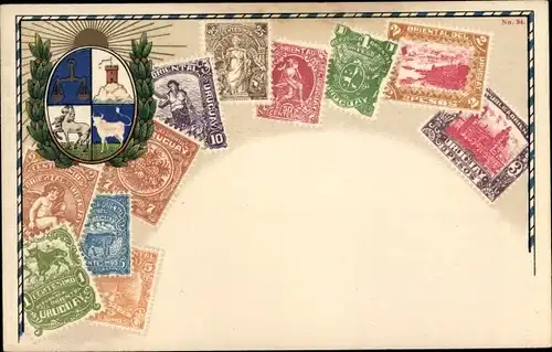 Präge Briefmarken Wappen Ak Uruguay, Pesos, Centesimo