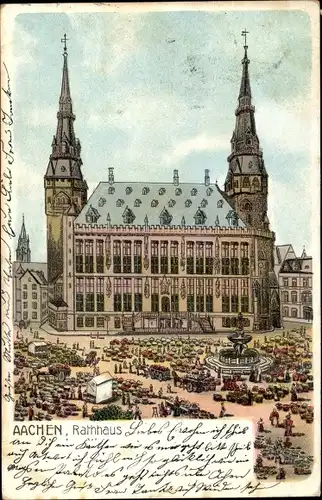 Litho Aachen in Nordrhein Westfalen, Rathaus, Marktplatz