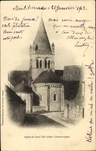 Ak Cuon Baugé en Anjou Maine et Loire, Eglise, Clocher roman