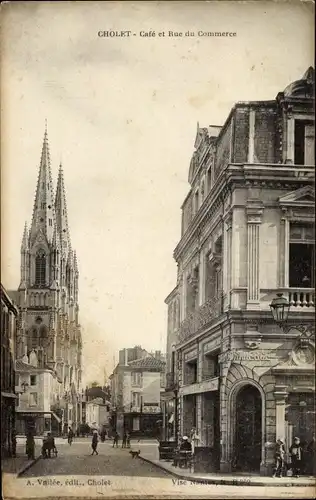 Ak Cholet Maine et Loire, Cafe et Rue du Commerce