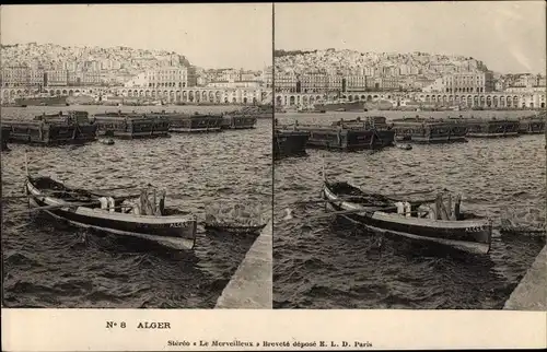 Stereo Ak Algier Alger Algerien, Blick auf den Ort, Ruderboot
