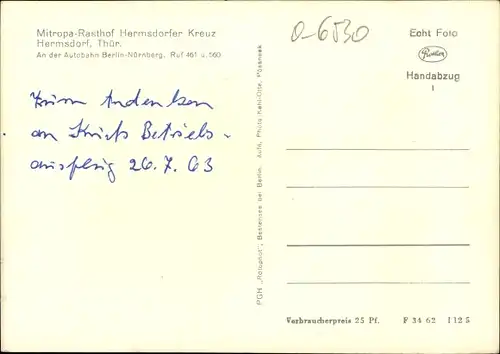Ak Hermsdorf in Thüringen, Mitropa Rasthof Hermsdorfer Kreuz