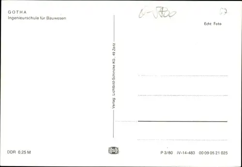 Ak Gotha in Thüringen, Ingenieurschule für Bauwesen