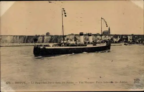 Ak Dieppe Seine Maritime, CGT Dampfer Paris, Compagnie Générale Transatlantique, French Line